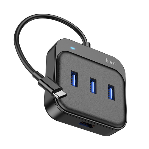 HOCO Hub USB HB31 con 4 Porte e Cavetto Type-C - Nero