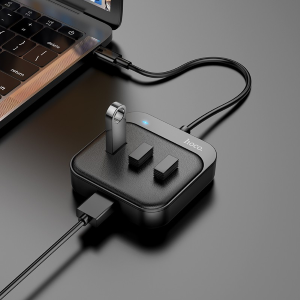 HOCO Hub USB HB31 con 4 Porte e Cavetto Type-C - Nero
