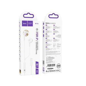 HOCO M115 Auricolare a Filo con Connettore Lightning, Cuffiette a Capsula e Cavo Piatto - Bianco