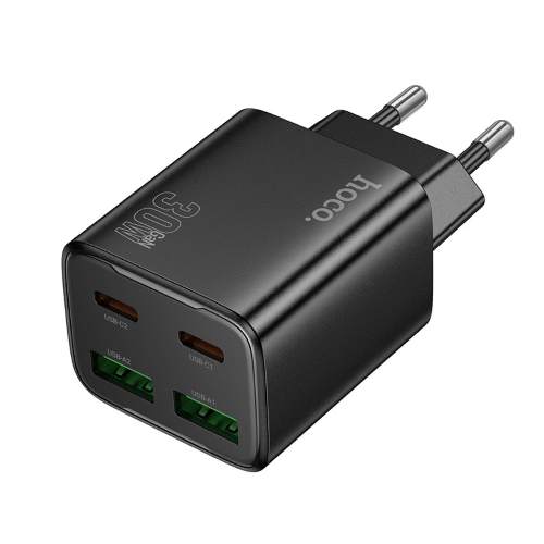 HOCO N56 Caricabatteria da Casa PD 30W con 2x Ingressi Type-C e 2x ingressi USB-A - Nero