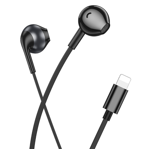 HOCO M115 Auricolare a Filo con Connettore Lightning, Cuffiette a Capsula e Cavo Piatto - Nero