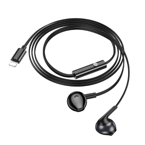 HOCO M115 Auricolare a Filo con Connettore Lightning, Cuffiette a Capsula e Cavo Piatto - Nero