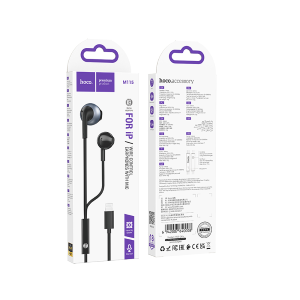HOCO M115 Auricolare a Filo con Connettore Lightning, Cuffiette a Capsula e Cavo Piatto - Nero