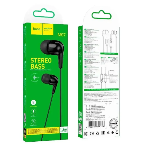 HOCO M97 Auricolare a Filo con Connettore Type-C e Cuffiette InEar - Nero