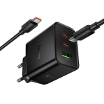 HOCO N75 Kit Caricabatteria da Casa High Power 65W GaN con 2x Ingressi USB-C e 1x USB-A 30W e Cavetto USB-C to USB-C Incluso - Nero