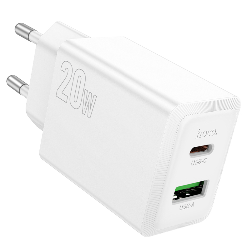 HOCO N69 Caricabatteria da Casa con Ingresso USB-C PD 20W e USB-A QC 3.0 - Bianco