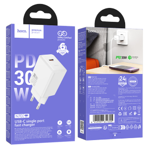 HOCO N70 Caricabatteria da Casa GaN con Ingresso USB-C PD 30W - Bianco