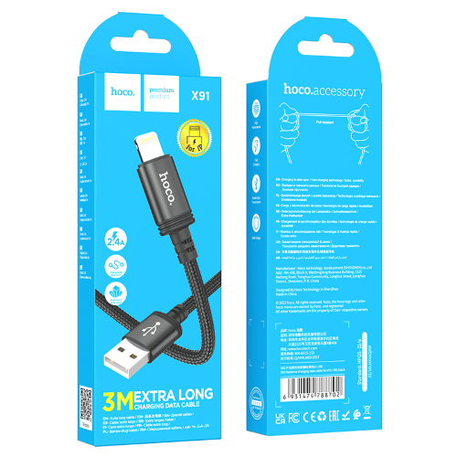 HOCO X91 Cavetto USB to Lightning da 3 Metri - Nero