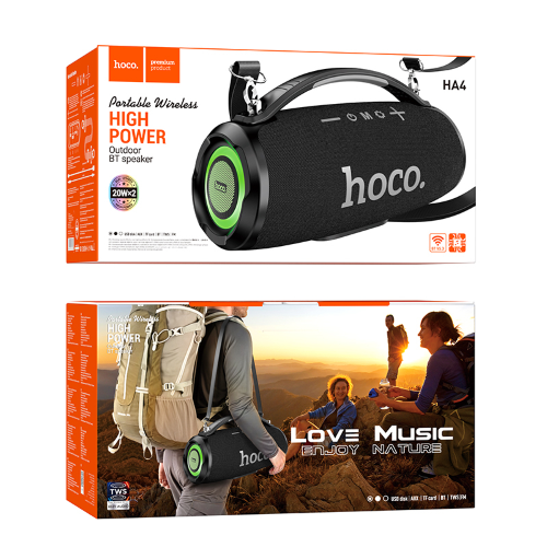 HOCO HA4 Speaker Wireless con Doppia Cassa 4" da 20W, Bluetooth 5.3, Jack 3.5mm, Slot MicroSd e Batteria 4500mAh - Nero