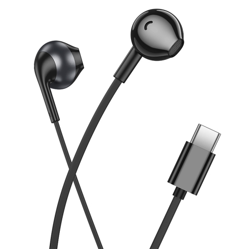 HOCO M115 Auricolare a Filo con Connettore Type-C, Cuffiette a Capsula e Cavo Piatto - Nero