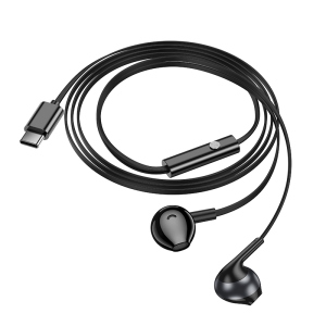 HOCO M115 Auricolare a Filo con Connettore Type-C, Cuffiette a Capsula e Cavo Piatto - Nero