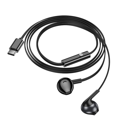 HOCO M115 Auricolare a Filo con Connettore Type-C, Cuffiette a Capsula e Cavo Piatto - Nero