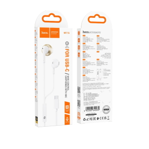 HOCO M115 Auricolare a Filo con Connettore Type-C, Cuffiette a Capsula e Cavo Piatto - Bianco