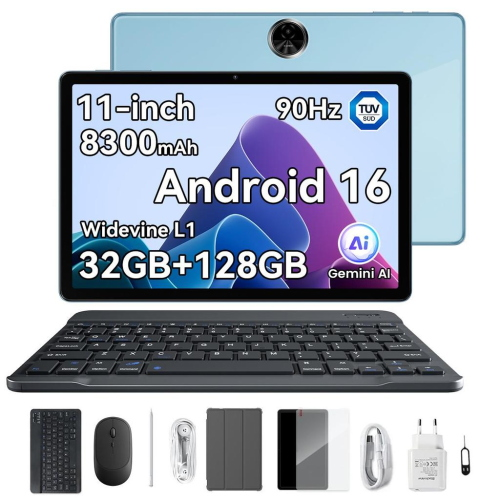 BLACKVIEW Tab Zeno 5 8/128 GB 11" Wi-Fi + 4G Cellular Tablet con Custodia, Tastiera, Mouse e Pennino - Ocean Blue