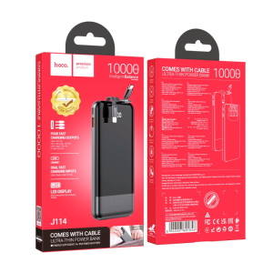 HOCO J114 Power Bank da 10000mAh PD 22.5W con Display e Cavo Integrato USB-C e Lightning - Nero